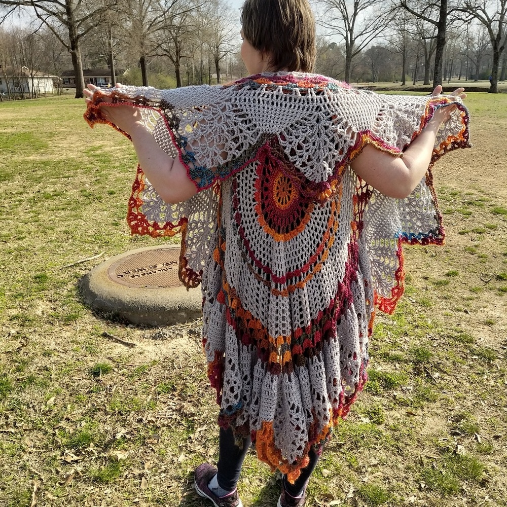 Handmade Crocheted Boho circle vest/duster